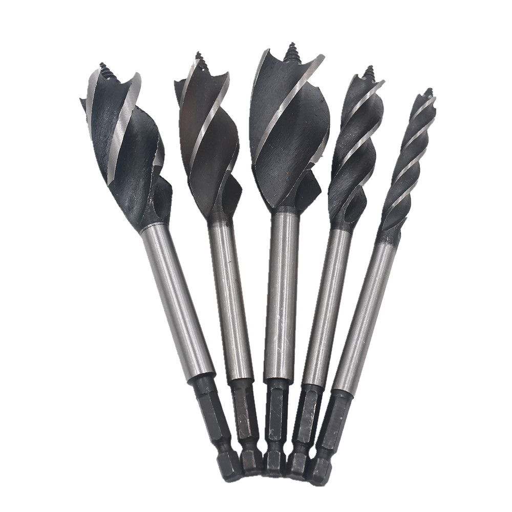 Four-Slot Woodworking Brad Point Drill Bits Hexagonal Handle Lengthened Woodworking Hole Saw Wood Door Lock Deep Hole Reaming Drill Bit Set