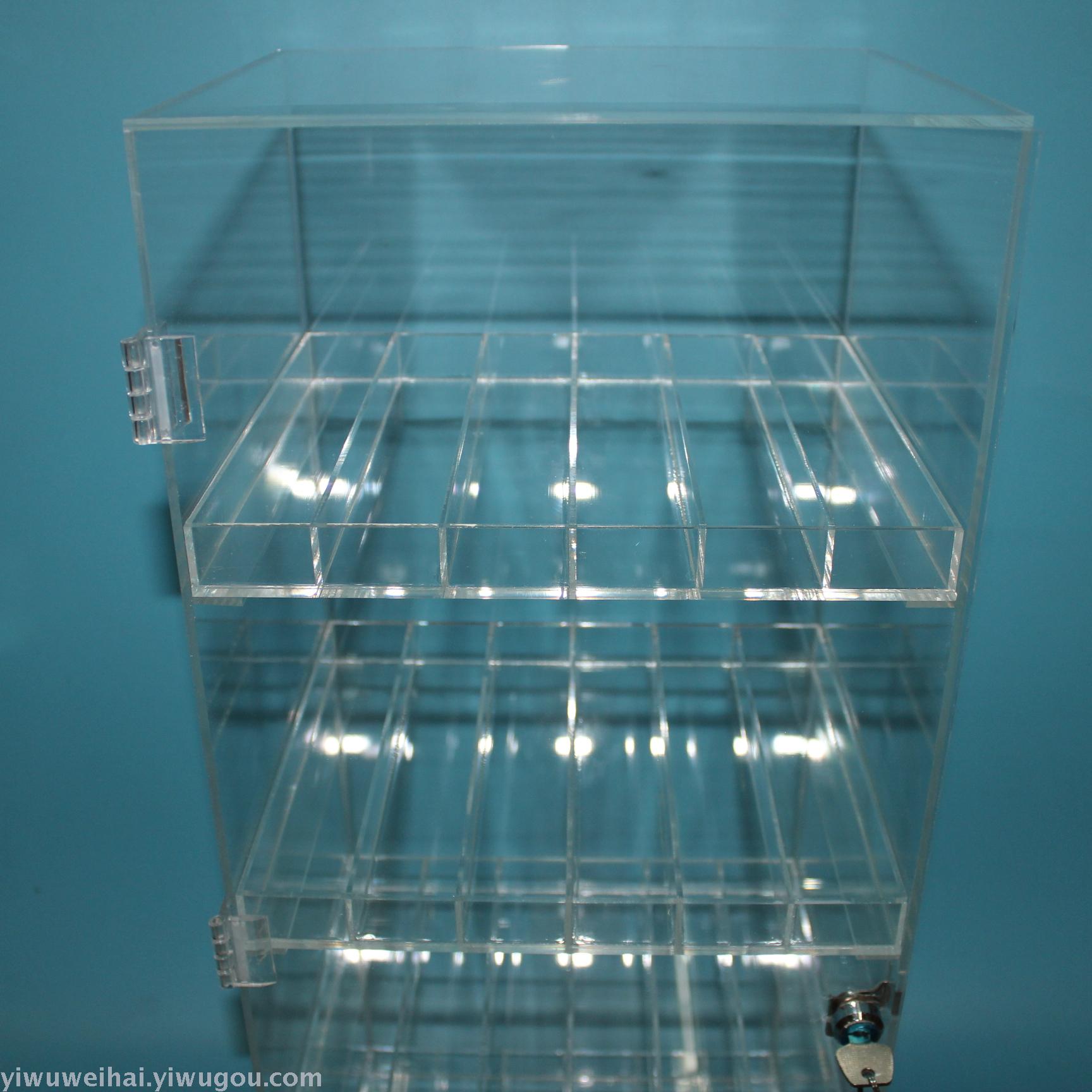 Weihai new 4-layer transparent acrylic oil bottle display rack with door and lock drawer