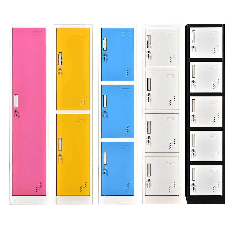 Color Staff Wardrobe Gym Store Cabinet Household Single Door Four Door Wardrobe with Lock Iron Locker
