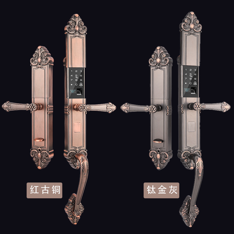 Household Fingerprint Lock Anti-Theft Door Password Lock with Handle European Style Electronic Lock Credit Card Country Villa Double Open Gate Lock