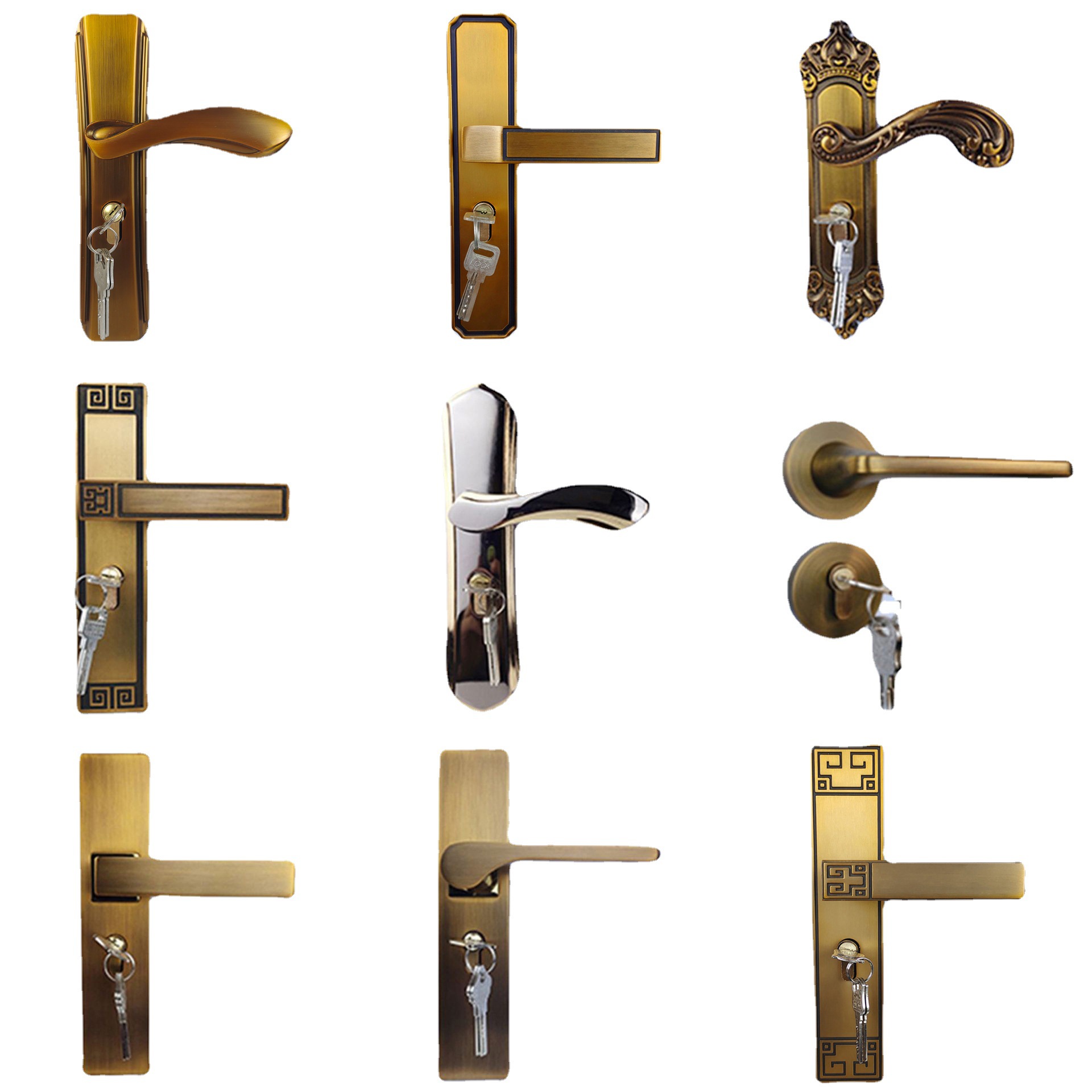 [Free Shipping] Yellow Bronze Bedroom Door Lock New Chinese Indoor Mute Handle Room Wooden Door Handle Lock
