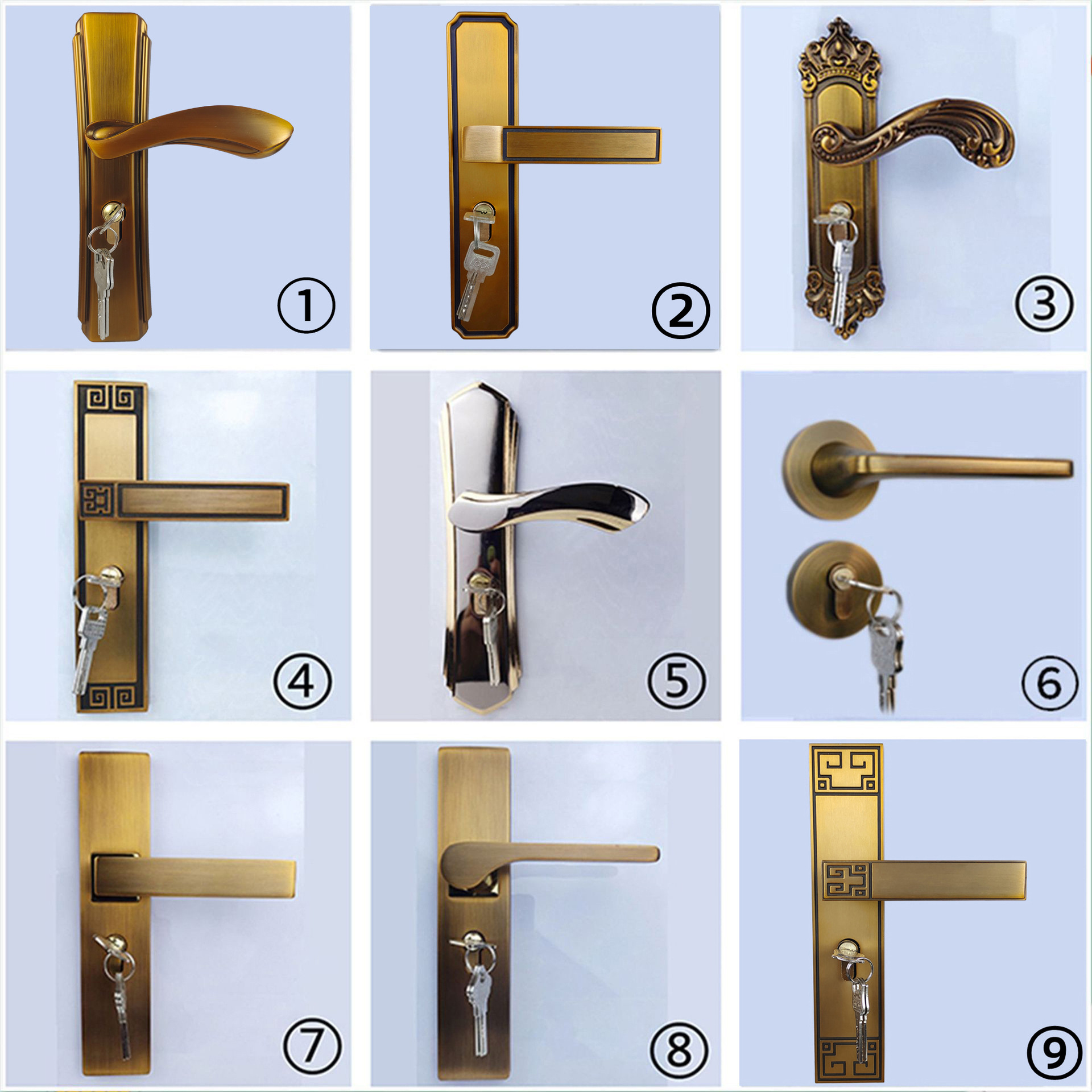 [Free Shipping] Yellow Bronze Bedroom Door Lock New Chinese Indoor Mute Handle Room Wooden Door Handle Lock