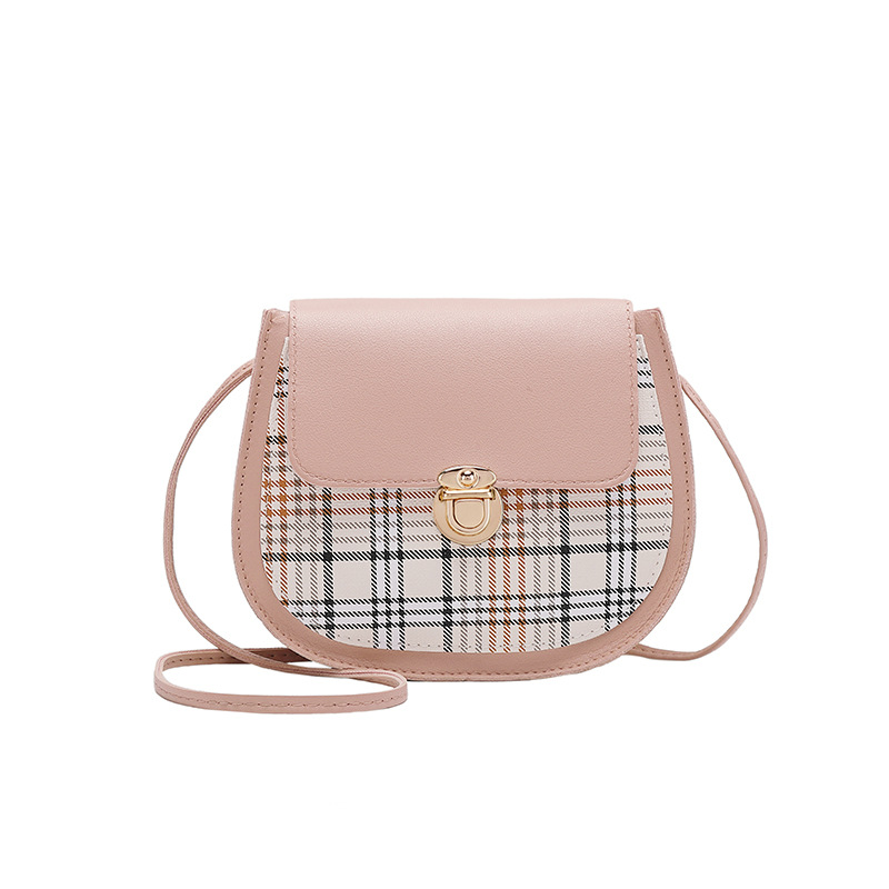 Cross-Border Women&#039;s Plaid Contrast Color Semi-Round Square Bag Wholesale 2021 Summer New Personalized Bag Cover Lock Mobile Phone Bag