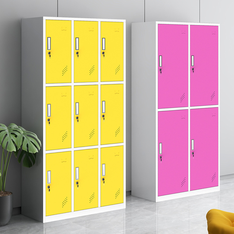 Color Employee Cabinet Wardrobe Gym Store Cabinet Bathroom Changing Cabinet Iron Locker with Induction Lock Locker