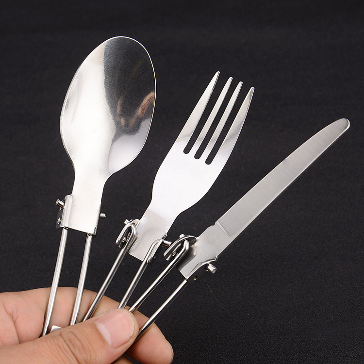Protection Folding Camping Tableware Portable Outdoor Stainless Steel Tableware Knife Fork and Spoon with Lock