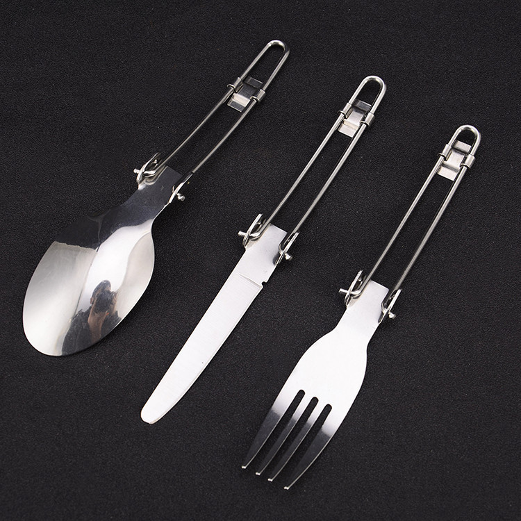 Protection Folding Camping Tableware Portable Outdoor Stainless Steel Tableware Knife Fork and Spoon with Lock