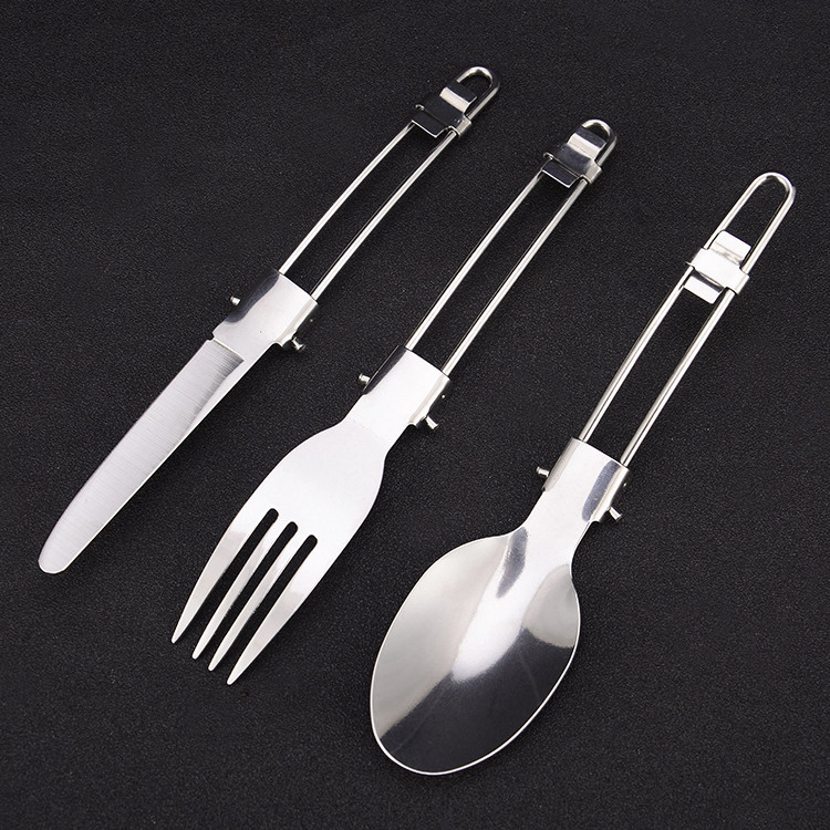 Protection Folding Camping Tableware Portable Outdoor Stainless Steel Tableware Knife Fork and Spoon with Lock