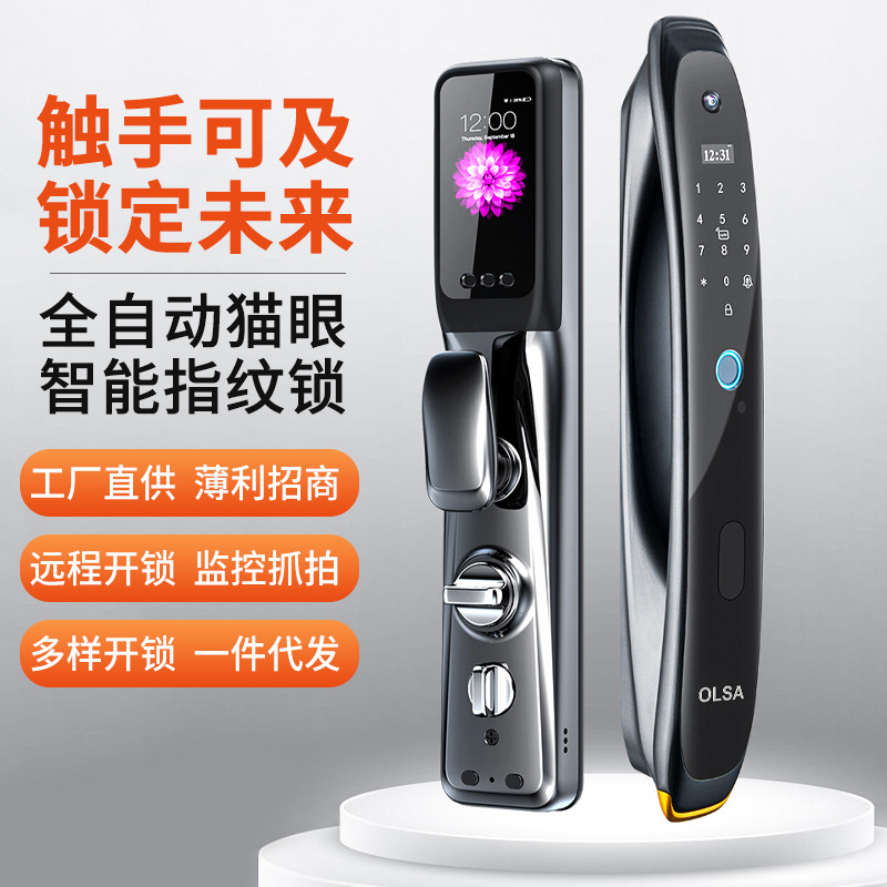 Automatic Security Door Household Magnetic Card Fingerprint Lock Smart Home Peephole Viewer Camera Electronic Lock Wholesale
