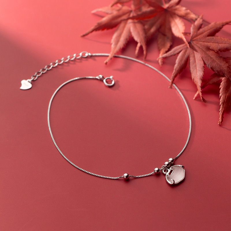 925 Silver Opal Longevity Lock Anklet Women&#039;s Simple Ins Design Fresh Niche Summer Stylish Foot Ring Korean Style