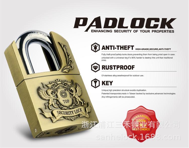 Factory Direct Supply Zinc Alloy Lock Padlock Household Door Frame Door Padlock European Waterproof Padlock