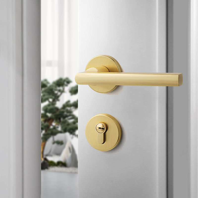 Indoor Home Door Lock Magnetic Suction Mute Timber Door Lock Brushed Gold Split Door Lock Bedroom Golden Light Luxury Door Handle