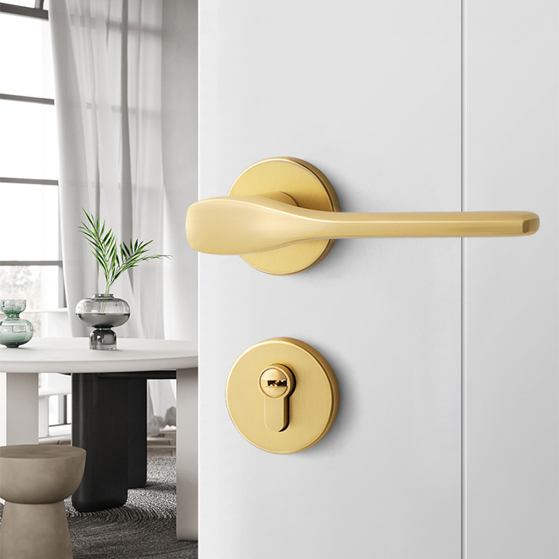 Indoor Home Door Lock Magnetic Suction Mute Timber Door Lock Brushed Gold Split Door Lock Bedroom Golden Light Luxury Door Handle