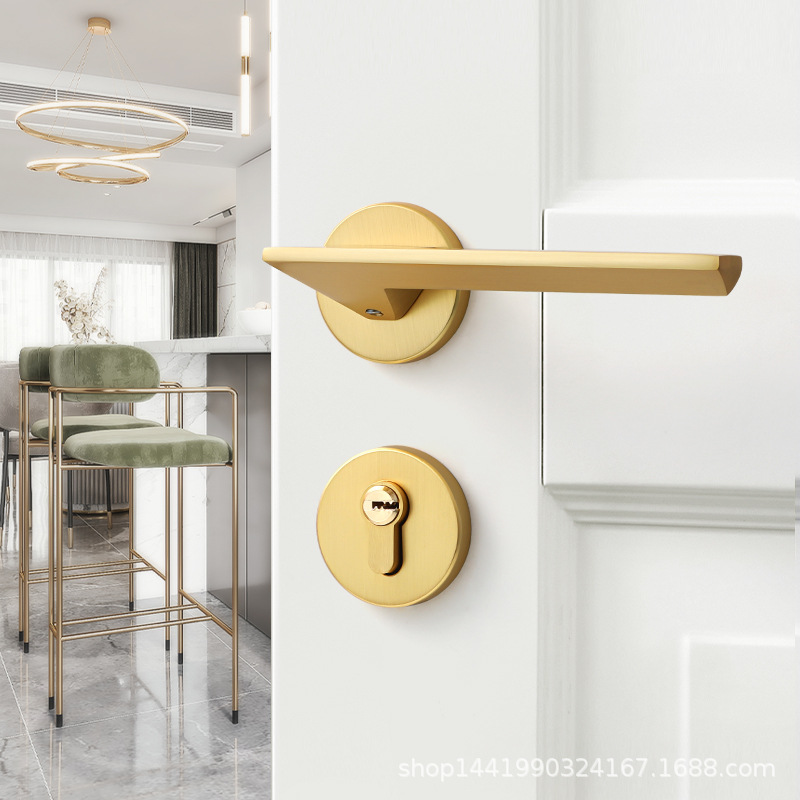 Indoor Home Door Lock Magnetic Suction Mute Timber Door Lock Brushed Gold Split Door Lock Bedroom Golden Light Luxury Door Handle