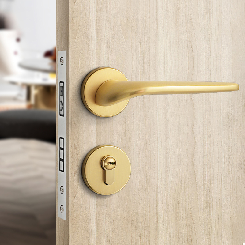 Indoor Home Door Lock Magnetic Suction Mute Timber Door Lock Brushed Gold Split Door Lock Bedroom Golden Light Luxury Door Handle