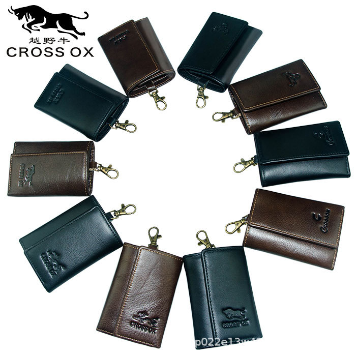 Factory Direct Sales Multi-Function to Hang Leather Key Bag Large Capacity Car Key to Door Lock Storage Tri-Fold Coin Purse