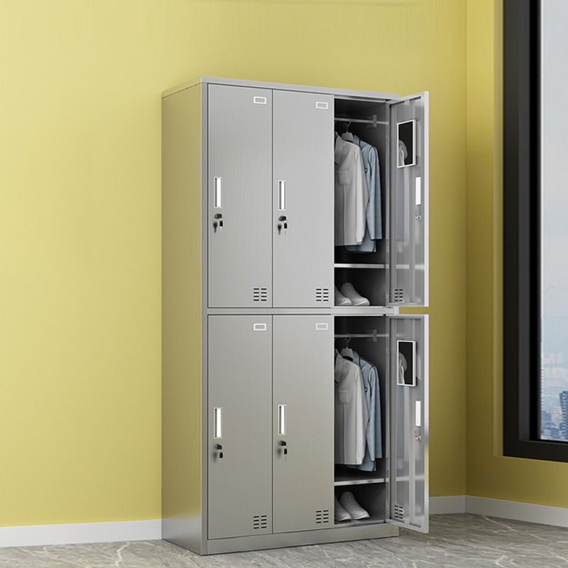 304 Stainless Steel Wardrobe Dormitory Bathroom Food Factory Dust-Free Purification Workshop with Lock Six-Door Staff Locker