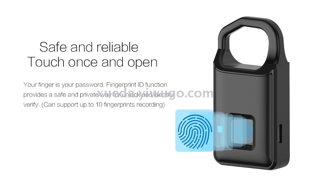 Electronic padlock intelligent fingerprint padlock satchel suitcase student dormitory cupboard door warehouse door lock
