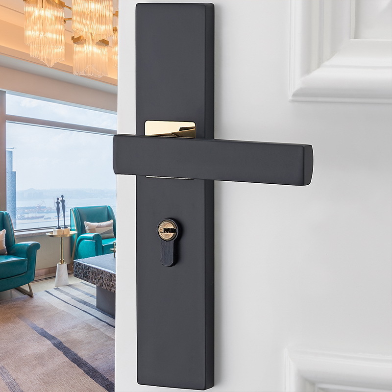 European-Style Door Lock Indoor Bedroom Door Lock American-Style Black Bathroom Solid Wood Door Handle Household Mute Door Lock