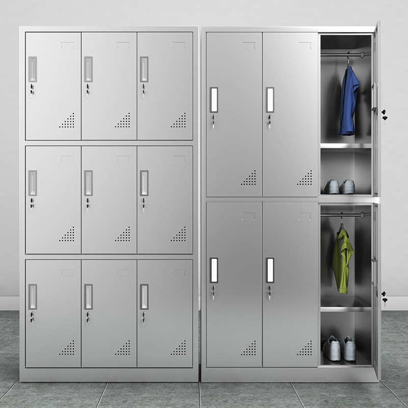 Factory 304 Stainless Steel Wardrobe Staff Student Dormitory Locker with Lock Multi-Door Shoe Cabinet Instrument Cabinet Cupboard