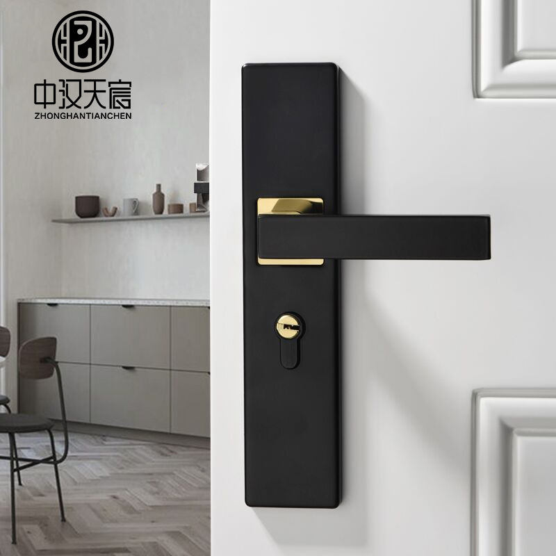 Black Mute Strong Magnetic Suction Door Lock Modern Aluminum Alloy Bedroom Solid Wood Marble Mechanical Door Lock Room