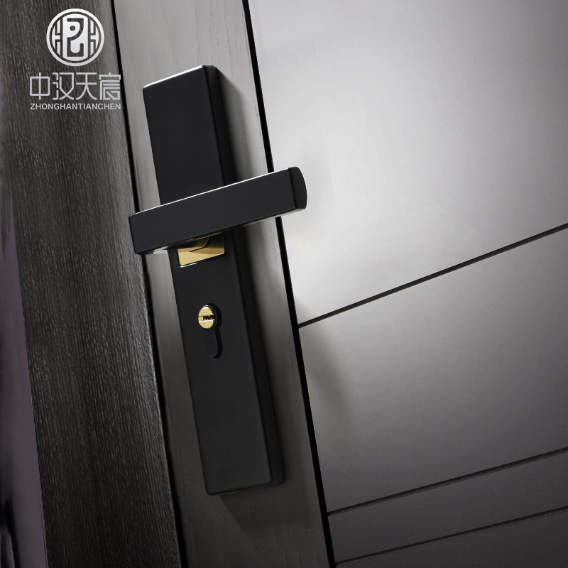 Black Mute Strong Magnetic Suction Door Lock Modern Aluminum Alloy Bedroom Solid Wood Marble Mechanical Door Lock Room