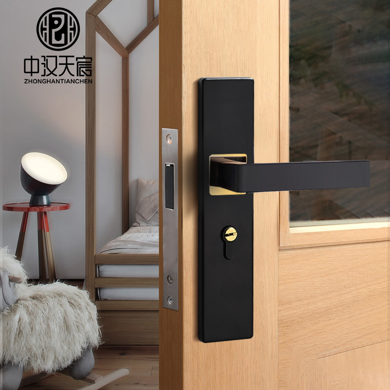 Black Mute Strong Magnetic Suction Door Lock Modern Aluminum Alloy Bedroom Solid Wood Marble Mechanical Door Lock Room