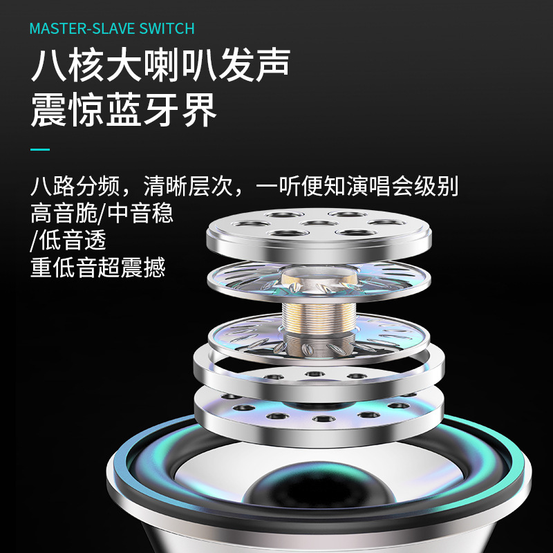Anti-Sweat Universal Portable Three-Color Bluetooth Headset Noise Reduction Subwoofer Wireless Master-Slave Switching Oppo Touch Cool