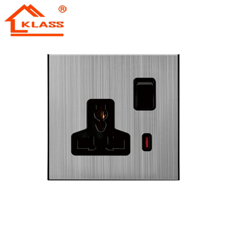 Export Sales Wall Stainless Steel Socket Outlet Switch British Standard Multi-Functional Socket with Double USB Charger Socket