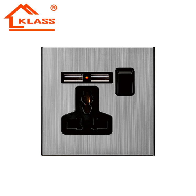 Export Sales Wall Stainless Steel Socket Outlet Switch British Standard Multi-Functional Socket with Double USB Charger Socket