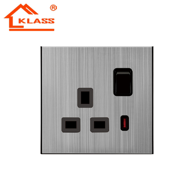 Export Sales Wall Stainless Steel Socket Outlet Switch British Standard Multi-Functional Socket with Double USB Charger Socket