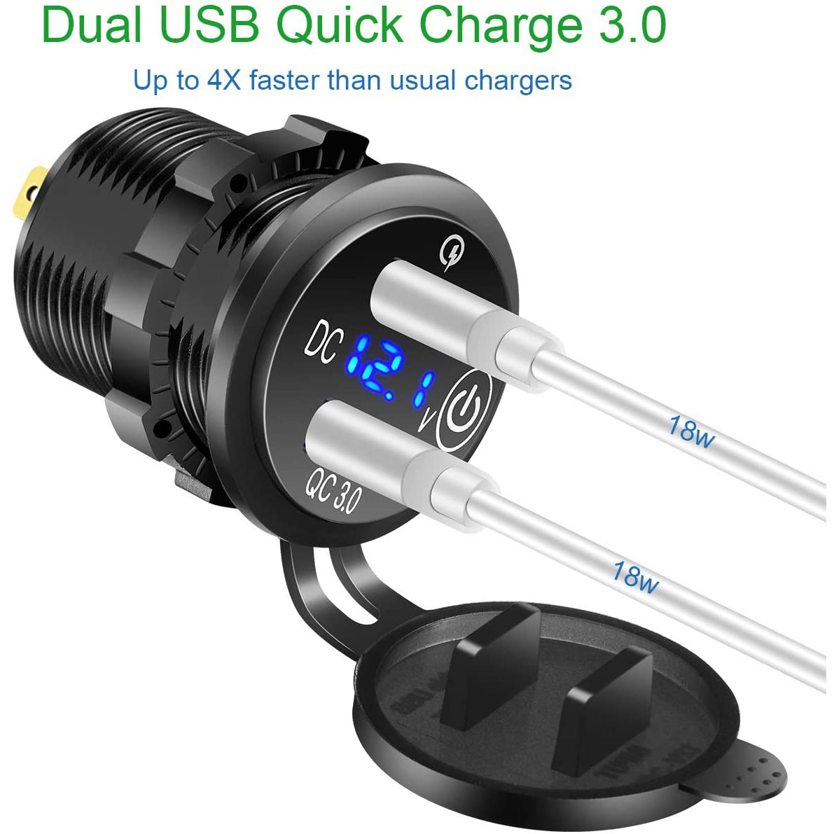 Car Modification Motorcycle RV Modification Touch Switch Qc3.0 with Voltmeter Double USB Mobile Phone Charger