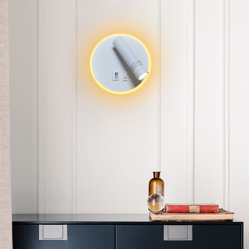 LED Wall Lamp USB Mobile Phone Charging with Switch Storage Stand Hotel Guest Room Bedroom Bedside Lamp Reading Lamp