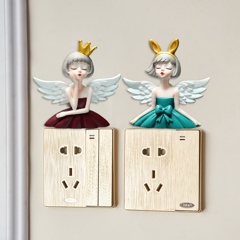 Creative New Angel Girl Switch Sticker Refridgerator Magnets Resin Ornaments Furniture Decoration Light Luxury Birthday Gift Wholesale