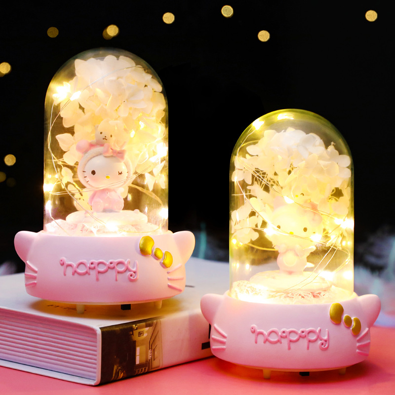 Girly Heart Decoration Hello Naughty Cat Star Light Ambience Light with Music Two-Gear Switch Children&#039;s Day Graduation Gift
