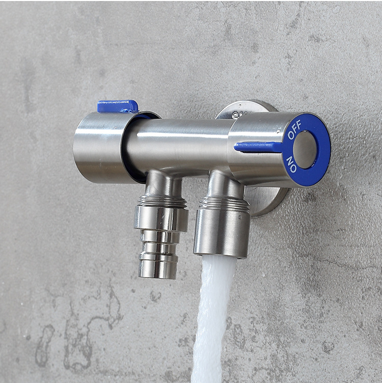 304 Stainless Steel Tee Valve Angle Valve One-Switch Two-Way Valve One Divided into Two with Biswitch Double Water Outlet Toilet Water Distributor