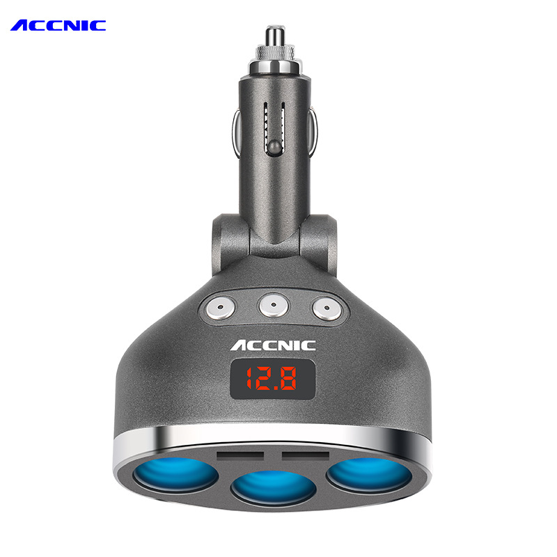Car Charger Cigarette Lighter Fast Flash With Switch One Drag Three Two USB Cellphone Car Load Charger Fast Charge