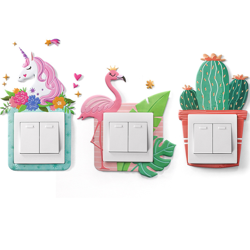 Cross-Border Wall Sticker Soft Glue Luminous Unicorn 3D Stereo Switch Sticker Socket Protection Cover Simple Decoration Set