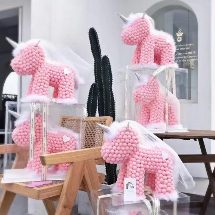 New Fur Ball Bounce Ball Unicorn Switch Three-Gear Mode Adjustable with Gift Box Ribbon Preserved Fresh Flower Unicorn