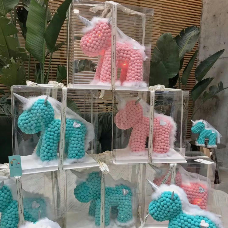 New Fur Ball Bounce Ball Unicorn Switch Three-Gear Mode Adjustable with Gift Box Ribbon Preserved Fresh Flower Unicorn