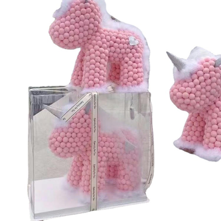 New Fur Ball Bounce Ball Unicorn Switch Three-Gear Mode Adjustable with Gift Box Ribbon Preserved Fresh Flower Unicorn