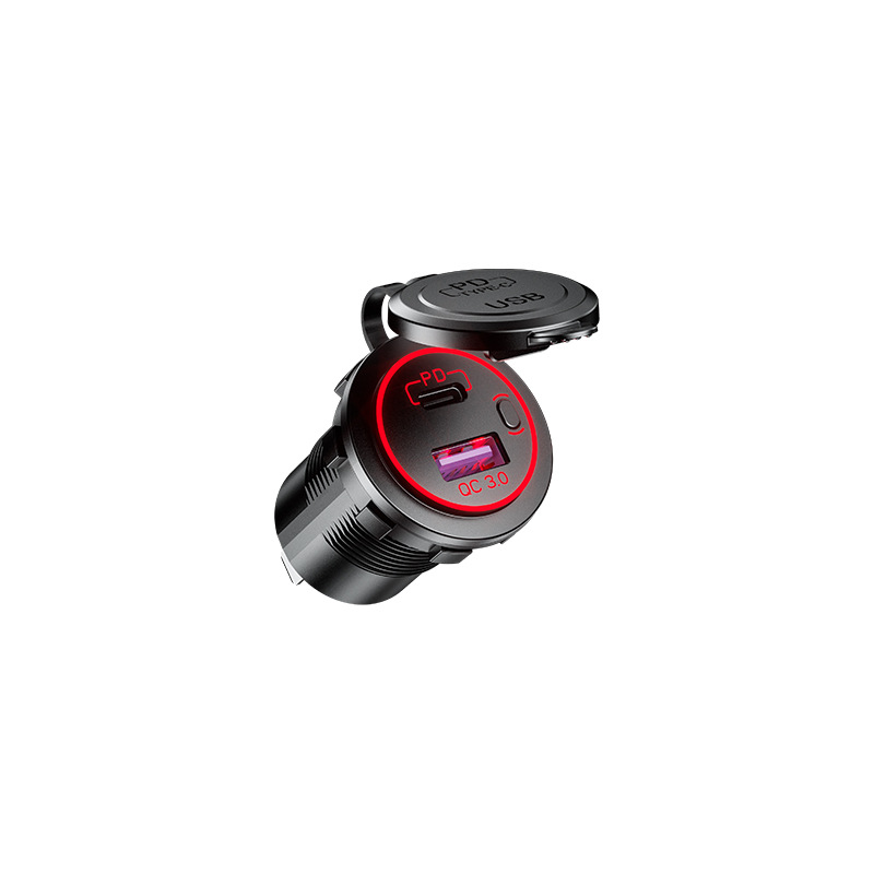 Cross-Border New Arrival Modified Car Charger PD + Qc3.0 with Switch Button Waterproof Automobile and Motorcycle Boat Modified Car Charger