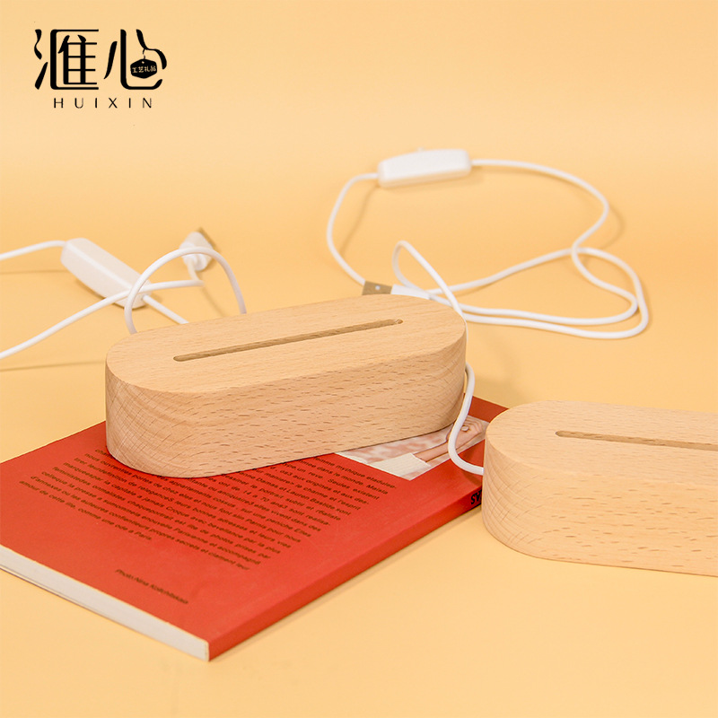 Spot Beech Led Luminous Base Solid Wood USB Switch Small Night Lamp Base Acrylic Wooden Lamp Holder