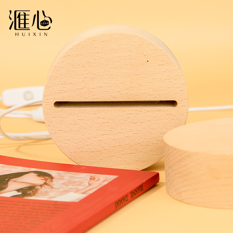Spot Beech Led Luminous Base Solid Wood USB Switch Small Night Lamp Base Acrylic Wooden Lamp Holder