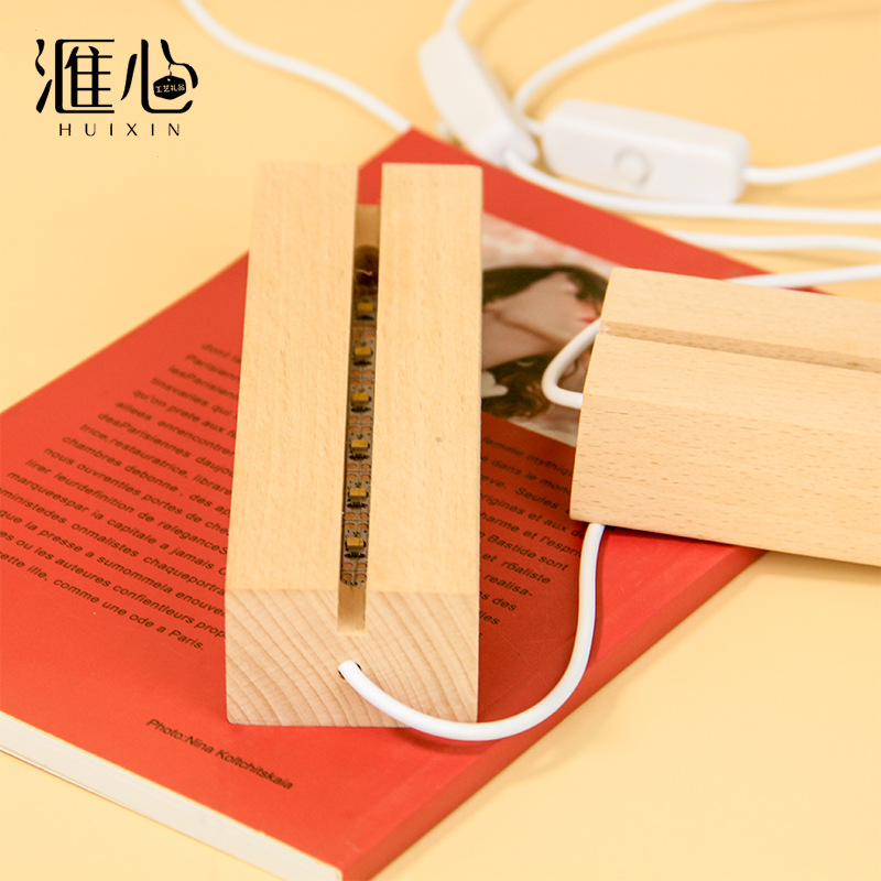 Spot Beech Led Luminous Base Solid Wood USB Switch Small Night Lamp Base Acrylic Wooden Lamp Holder