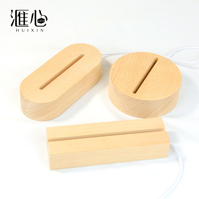 Spot Beech Led Luminous Base Solid Wood USB Switch Small Night Lamp Base Acrylic Wooden Lamp Holder