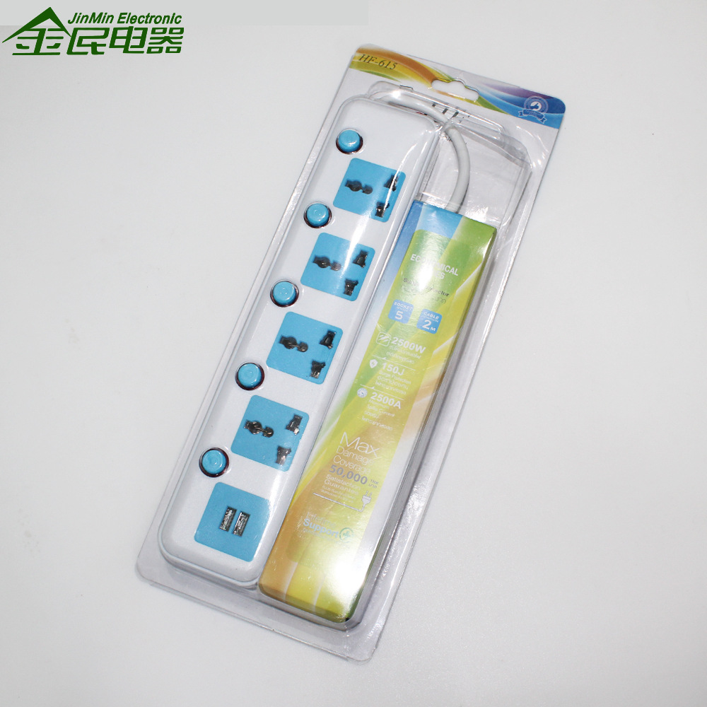 Multi-Bit Multi-Purpose Hole with Switch USB Copper Wire ABS Material with Wire Power Strip Socket Independent Switch with Surge