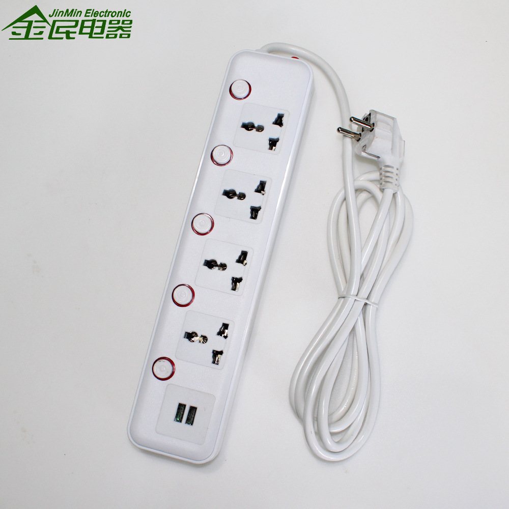 Multi-Bit Multi-Purpose Hole with Switch USB Copper Wire ABS Material with Wire Power Strip Socket Independent Switch with Surge