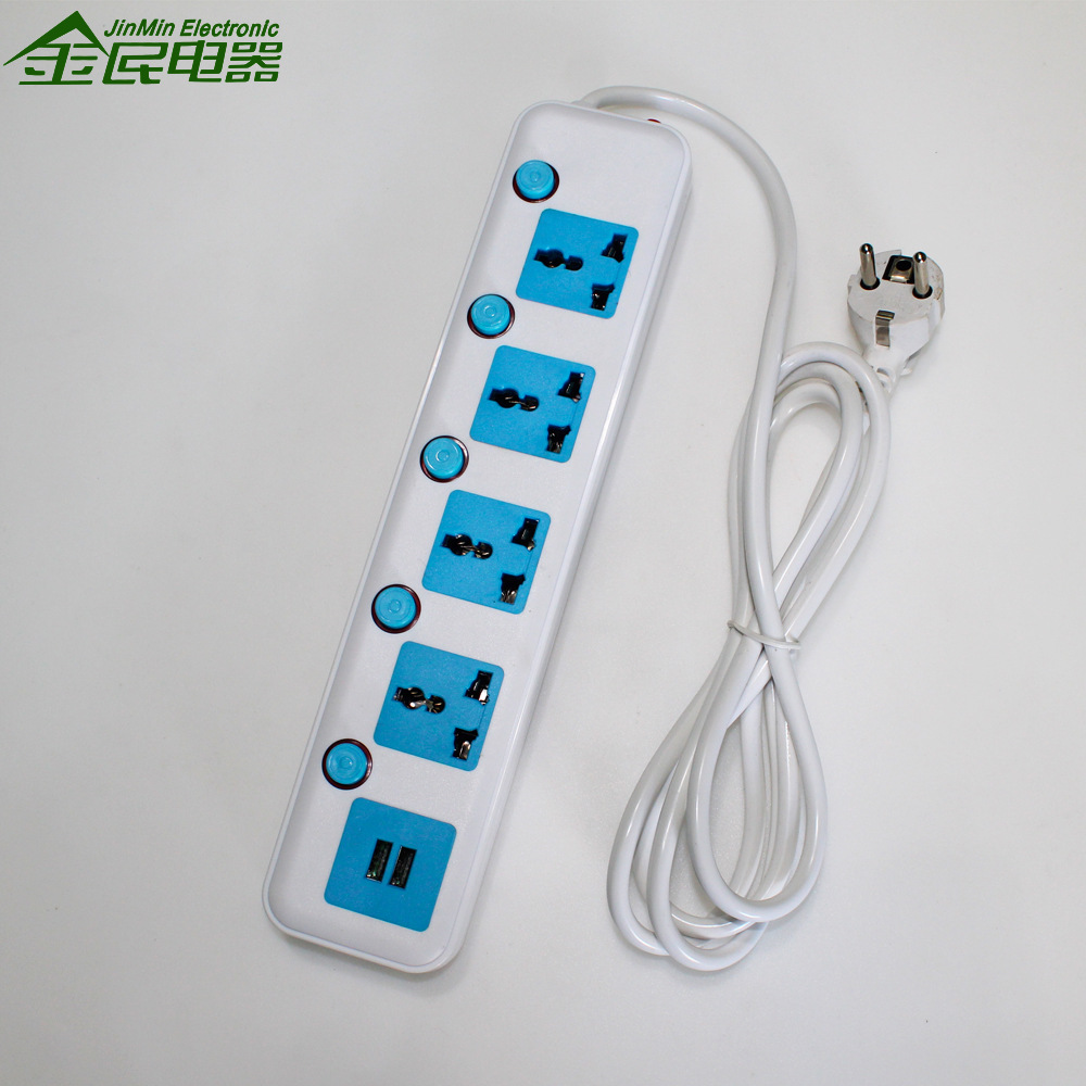 Multi-Bit Multi-Purpose Hole with Switch USB Copper Wire ABS Material with Wire Power Strip Socket Independent Switch with Surge