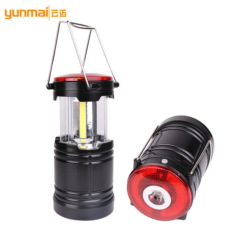 New COB LED strong light horse lamp LED red and white light dual switch dry battery plastic outdoor camping lamp