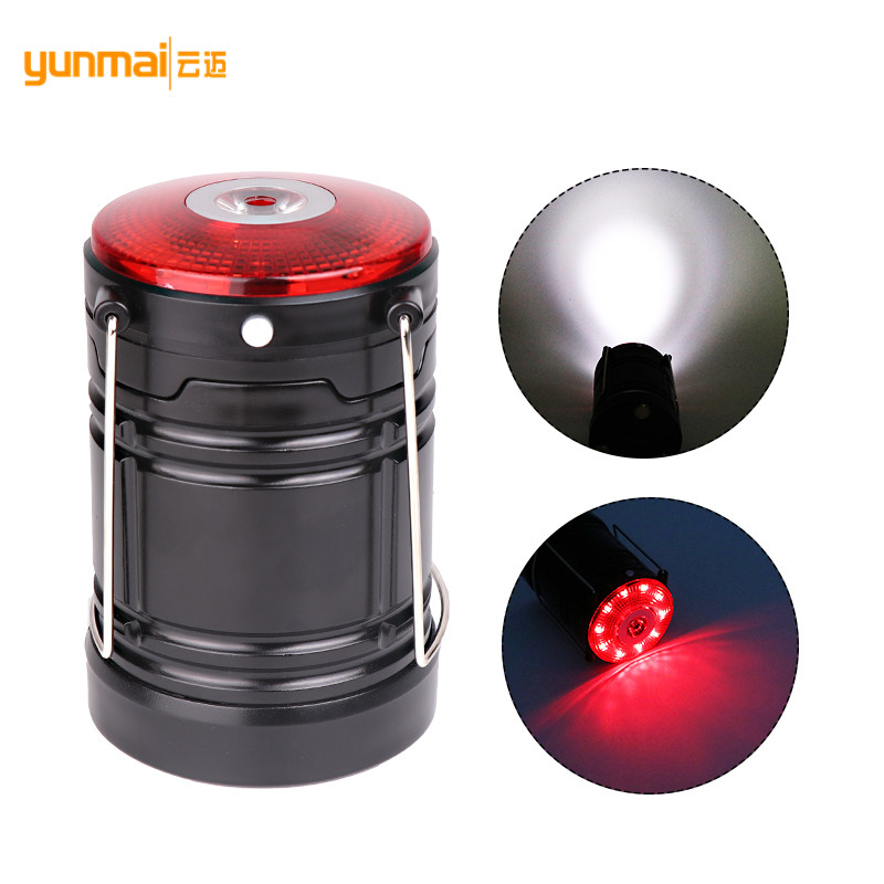 New COB LED strong light horse lamp LED red and white light dual switch dry battery plastic outdoor camping lamp